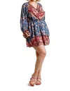 Umgee Floral Border Print Layered Mini Dress In Cobalt