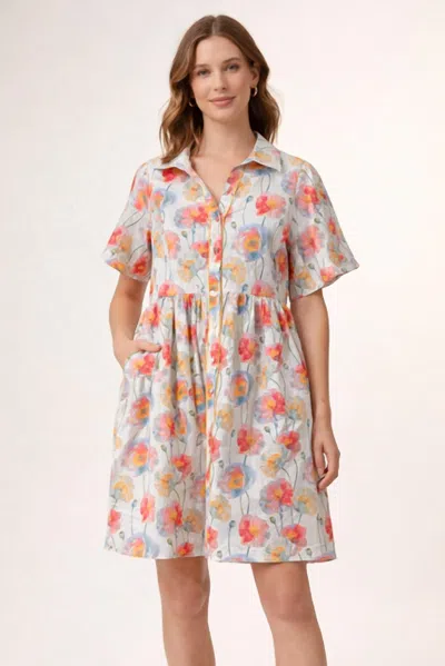 Umgee Floral Button Front Babydoll Dress In Pink Multi