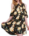 Umgee Floral Cold Shoulder Dress In Black In Multi