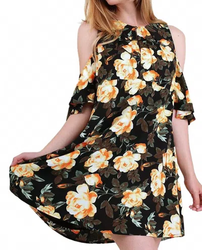 Umgee Floral Cold Shoulder Dress In Black In Multi