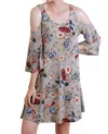 Umgee Floral Cold Shoulder Dress In Latte