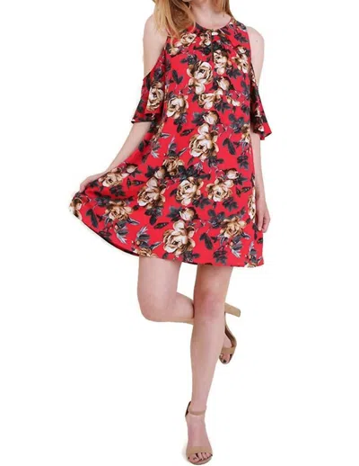 Umgee Floral Cold Shoulder Dress In Red