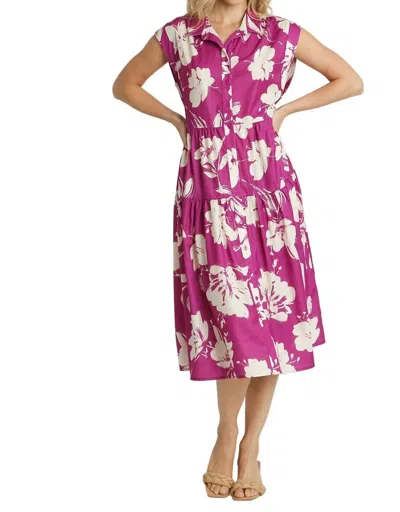 Umgee Floral Collared Midi Dress In Raspberry In Pink