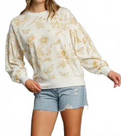 Umgee Floral Crew Sweatshirt In Mocha In Multi