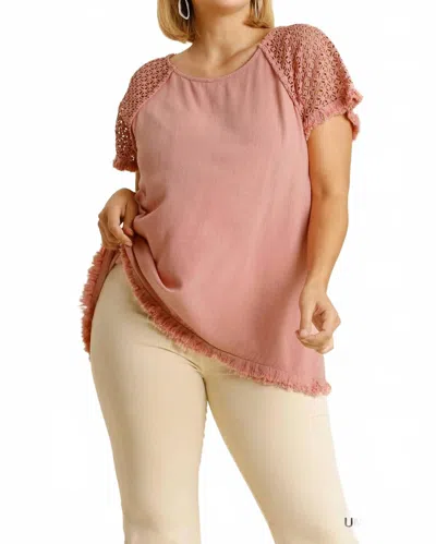 Umgee Floral Crochet Accent Top - Plus In Pink
