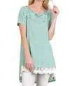 Umgee Floral Crochet Lace Trim Tunic In Sage In Green