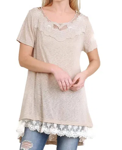 Umgee Floral Crochet Lace Trim Tunic In Tan In Neutral