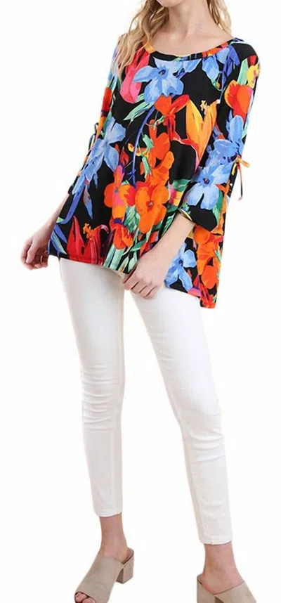 Umgee Floral Cutout Shoulder Top In Black