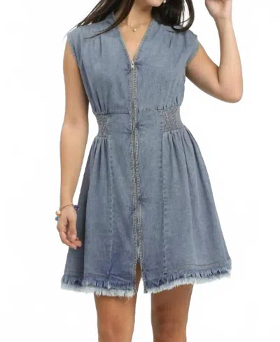 Umgee Floral Damask Print Collared Dress In Light Denim In Blue