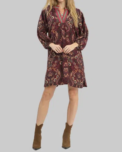 Umgee Floral Damask Print Collared Dress In Wine Mix In Multi