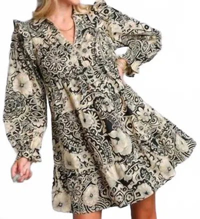 Umgee Floral Dress In Black/ Cream In Neutral