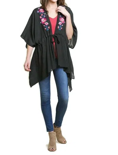 Umgee Floral Embroided Kimono In Black