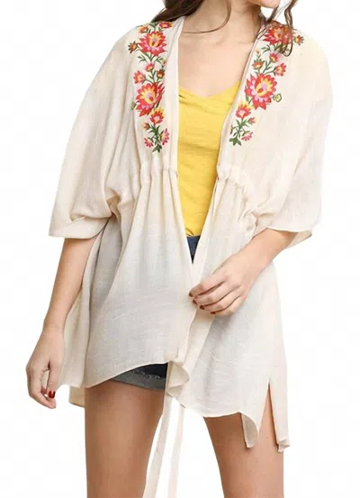 Umgee Floral Embroided Kimono In Cream In Neutral