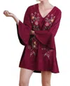 Umgee Floral Embroidered Bell Sleeve Dress In Wine In Multi