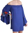 Umgee Floral Embroidered Bell Sleeve Mini Dress In Royal Blue In Blue