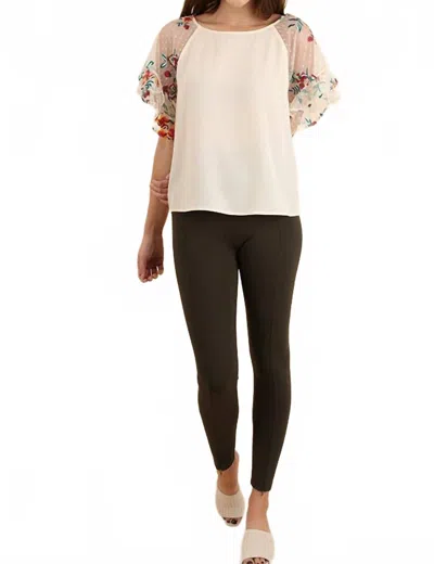Umgee Floral Embroidered Layered & Ruffled Sleeve Top In Natural In Neutral