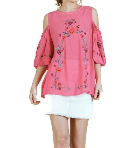 Umgee Floral Embroidered Peasant Top In Coral In Pink
