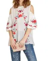 Umgee Floral Embroidered Peasant Top In Off White In White