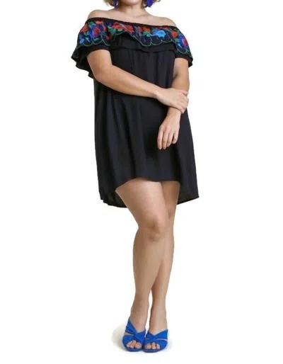 Umgee Floral Embroidered Ruffled Dress In Black