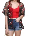 Umgee Floral Embroidered Sheer Kimono In Black In Black