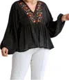 Umgee Floral Embroidered Top - Plus In Black In Black