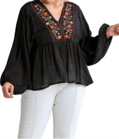 Umgee Floral Embroidered Top - Plus In Black