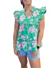 Umgee Floral Fantasy Babydoll Top In Green Mix In Multi