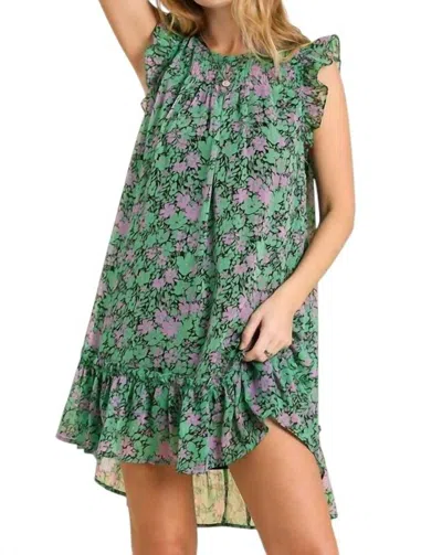 Umgee Floral Flutter Sleeve Dress In Mint Mix