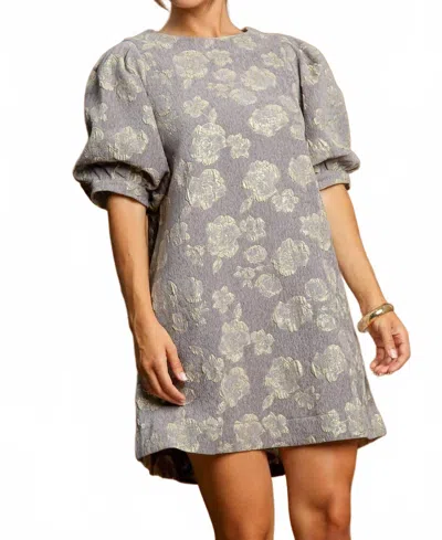 Umgee Floral Jacquard Mini Dress In Light Grey In Gray
