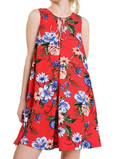 Umgee Floral Keyhole Bohemian Dress In Tomato Mix In Red