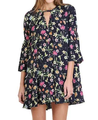 Umgee Floral Keyhole Dress In Navy Mix In Multi