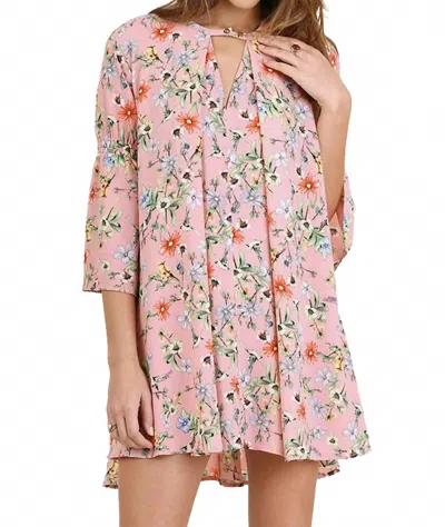 Umgee Floral Keyhole Dress In Rose Mix