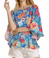 Umgee Floral Kimono Sleeve Top In Cobalt Mix In Multi