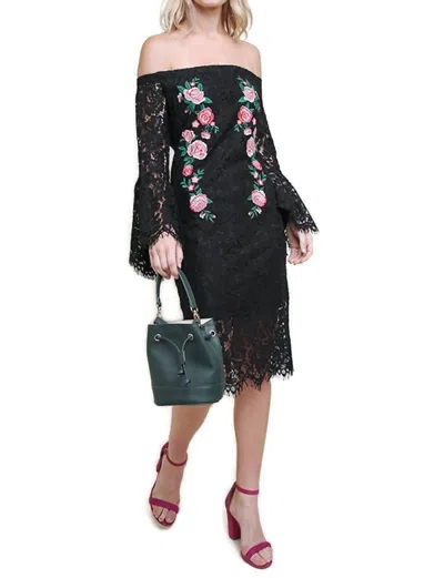 Umgee Floral Lace Bell Sleeve Midi Dress In Black