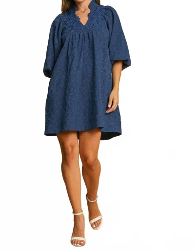 Umgee Floral Lace Contrast Dress In Navy In Blue