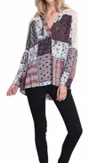 Umgee Floral Lace Patchwork Blouse In Blue In Multi