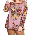 Umgee Floral Lace Up Top - Plus In Orchid In Pink