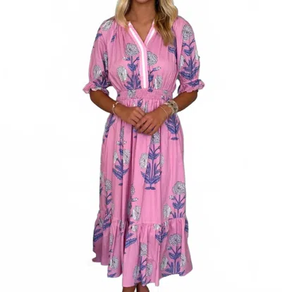 Umgee Floral Maxi Dress In Pink And White