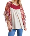 Umgee Floral Metallic Butterfly Sleeve Top In Natural In White