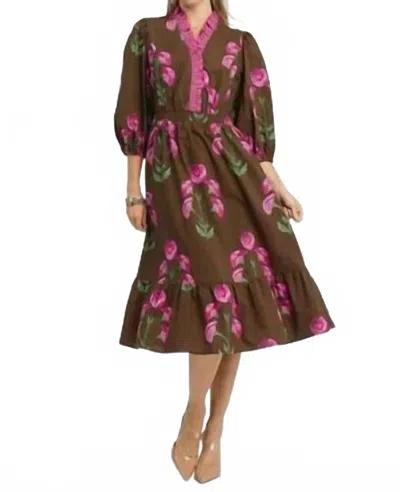 Umgee Floral Midi Dress In Brown In Multi