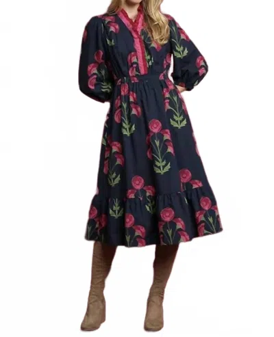 Umgee Floral Midi Dress In Navy In Multi