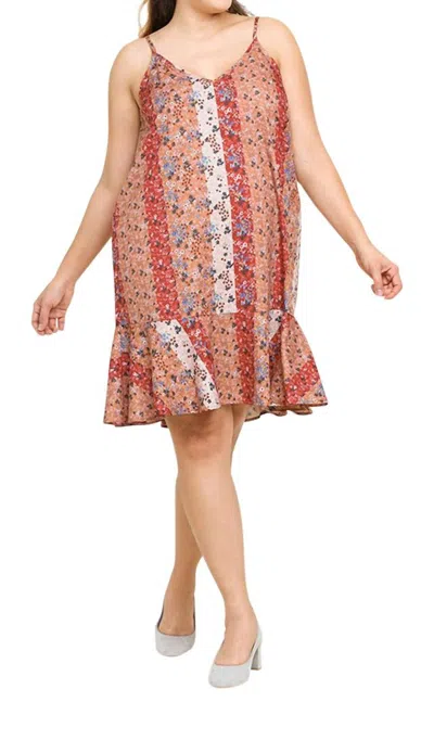 Umgee Floral Midi Dress In Salmon/taupe In Multi