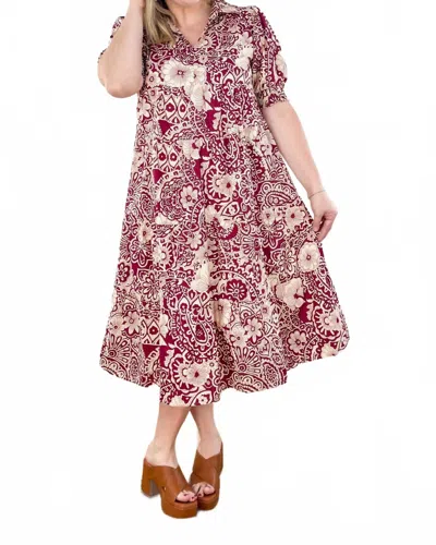 Umgee Floral Paisley Midi Dress In Sangria
