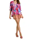 Umgee Floral Print 3/4 Sleeve Top In Multicolor In Multi