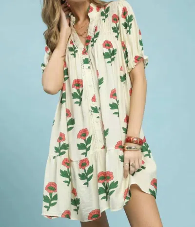 Umgee Floral Print Babydoll Dress In Cream Mix In Multi