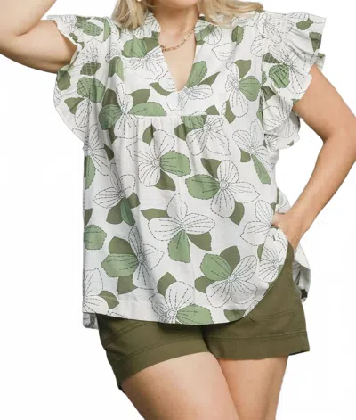 Umgee Floral Print Babydoll Top In Green In Multi