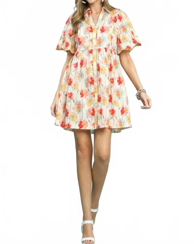 Umgee Floral Print Dress In Cream Multi