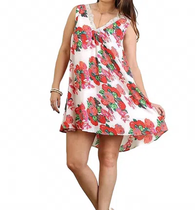 Umgee Floral Print Dress With Lace Details In Off White Mix