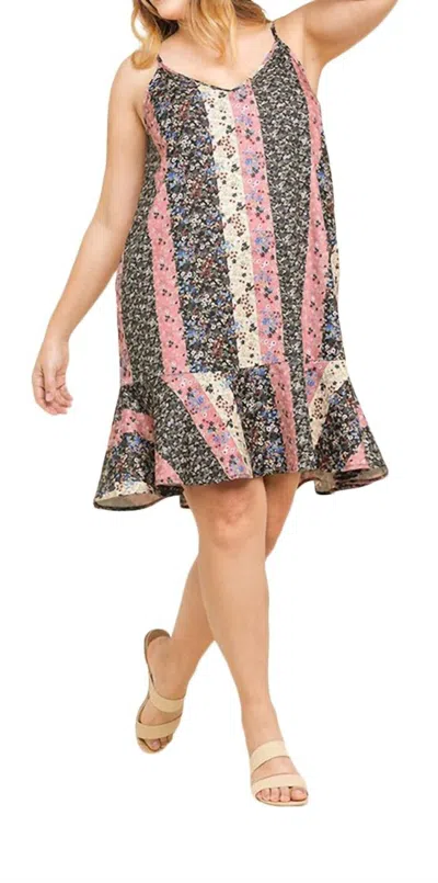 Umgee Floral Print Midi Dress In Black/blush In Multi
