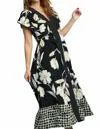 Umgee Floral Print Midi Dress In Black/white